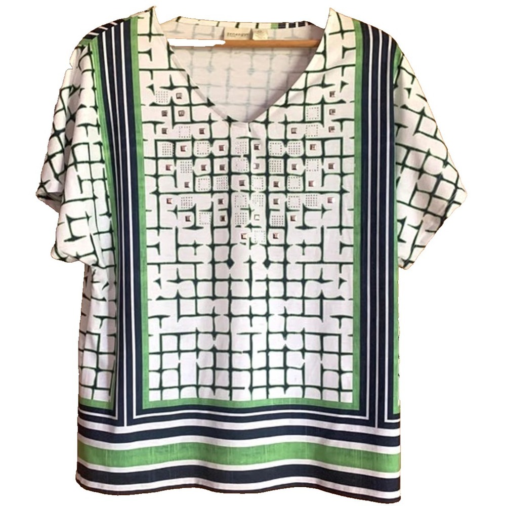 CHICO'S Zenergy Womens Top Size 2 (L/12) Embellished Studded Metallic Accents